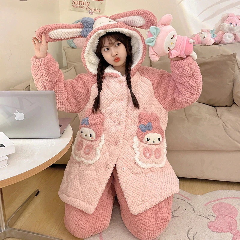 パジャマ着【3日送信】レディースパジャマ冬コーラルベルベット三層キルトシーズン暖かくてかわいい女の子フランネルフード付きホームウェアセットアニメコミック パジャマ着【3日送信】レディースパジャマ冬コーラルベルベット三層キルトシーズン暖かくてかわいい女の子フランネルフード付きホームウェアセットアニメコミック