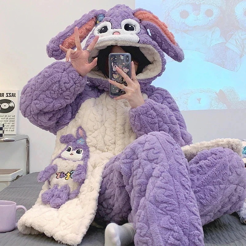 パジャマ着【3日送信】レディースパジャマ冬コーラルベルベット三層キルトシーズン暖かくてかわいい女の子フランネルフード付きホームウェアセットアニメコミック パジャマ着【3日送信】レディースパジャマ冬コーラルベルベット三層キルトシーズン暖かくてかわいい女の子フランネルフード付きホームウェアセットアニメコミック