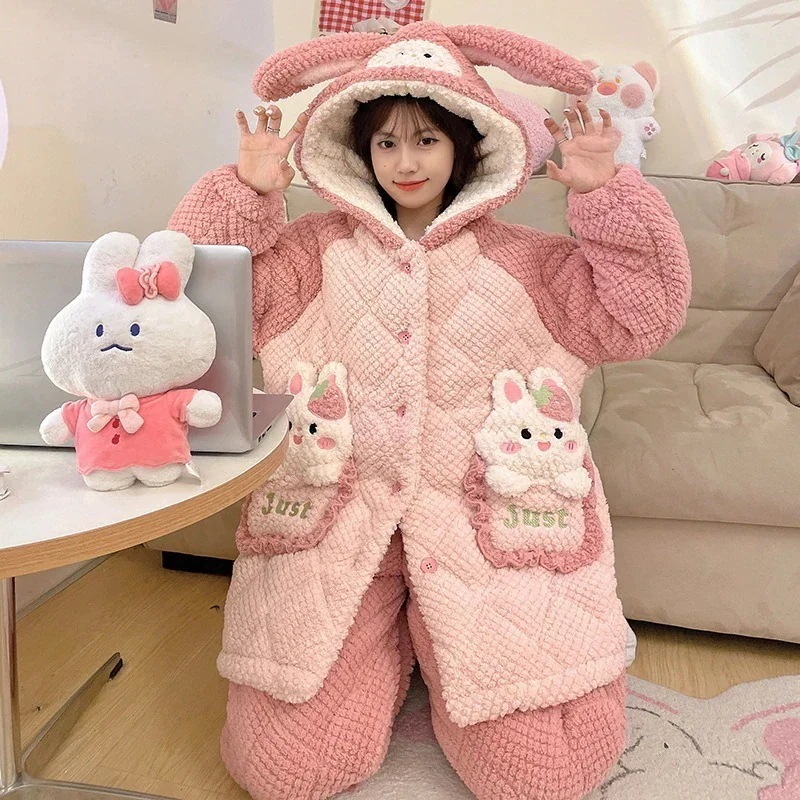 パジャマ着【3日送信】レディースパジャマ冬コーラルベルベット三層キルトシーズン暖かくてかわいい女の子フランネルフード付きホームウェアセットアニメコミック パジャマ着【3日送信】レディースパジャマ冬コーラルベルベット三層キルトシーズン暖かくてかわいい女の子フランネルフード付きホームウェアセットアニメコミック