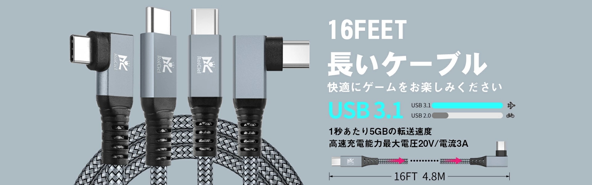 RoiCiel USB-C to USB-C VRケーブル Linkケーブル VRヘッドセットおよびゲームPC用の高速データ転送専用ケーブルPD60W/5Gbps USB3.1 Gen1高速データ転送 RoiCiel USB-C to USB-C VRケーブル Linkケーブル VRヘッドセットおよびゲームPC用の高速データ転送専用ケーブルPD60W/5Gbps USB3.1 Gen1高速データ転送