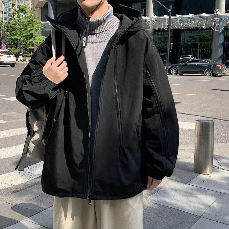 ジャケット メンズ フード付き アウター 長袖 パーカー シンプル ゆとり カジュアル 無地 防風 袖口リブ仕様 おしゃれ 秋冬春 おすすめ