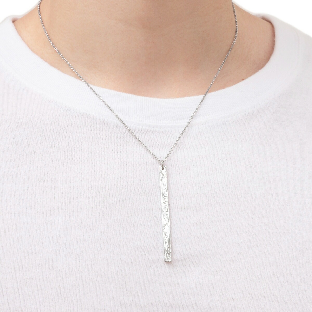 ハワイアンジュエリー ネックレス メンズ サージカルステンレス316L ロング バー 槌目