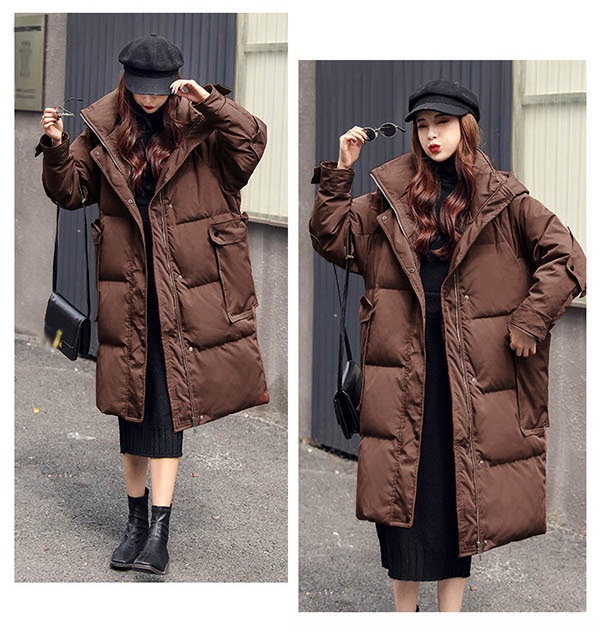 ダウンコート 90％ダウン ぽっちゃり 大きいサイズ ダウンジャケット レディース ラグランスリーブ ミモレ丈 防寒秋冬服 黒 アウター フード付き おしゃれ 美シルエット 暖かい 30代 40代 5