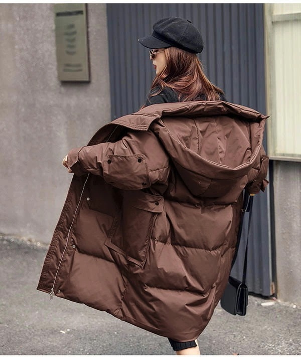 ダウンコート 90％ダウン ぽっちゃり 大きいサイズ ダウンジャケット レディース ラグランスリーブ ミモレ丈 防寒秋冬服 黒 アウター フード付き おしゃれ 美シルエット 暖かい 30代 40代 5