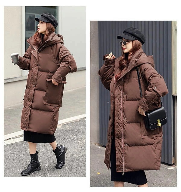 ダウンコート 90％ダウン ぽっちゃり 大きいサイズ ダウンジャケット レディース ラグランスリーブ ミモレ丈 防寒秋冬服 黒 アウター フード付き おしゃれ 美シルエット 暖かい 30代 40代 5