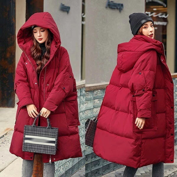 ダウンコート 90％ダウン ぽっちゃり 大きいサイズ ダウンジャケット レディース ラグランスリーブ ミモレ丈 防寒秋冬服 黒 アウター フード付き おしゃれ 美シルエット 暖かい 30代 40代 5