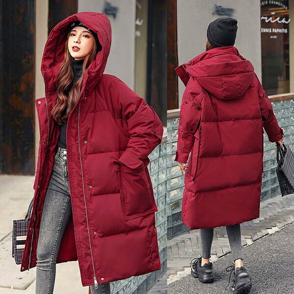 ダウンコート 90％ダウン ぽっちゃり 大きいサイズ ダウンジャケット レディース ラグランスリーブ ミモレ丈 防寒秋冬服 黒 アウター フード付き おしゃれ 美シルエット 暖かい 30代 40代 5