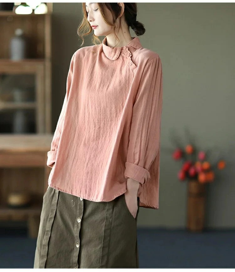 レディース シャツ 春秋 長袖 ダブルガーゼ 綿シャツ 肌触りいい トップス シャツブラウス 斜めボタン プルオーバー 柔らか 通気性 デザイン 着心地よい 母の日 プレゼント レディース シャツ 春秋 長袖 ダブルガーゼ 綿シャツ 肌触りいい トップス シャツブラウス 斜めボタン プルオーバー 柔らか 通気性 デザイン 着心地よい 母の日 プレゼント