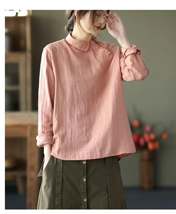 レディース シャツ 春秋 長袖 ダブルガーゼ 綿シャツ 肌触りいい トップス シャツブラウス 斜めボタン プルオーバー 柔らか 通気性 デザイン 着心地よい 母の日 プレゼント レディース シャツ 春秋 長袖 ダブルガーゼ 綿シャツ 肌触りいい トップス シャツブラウス 斜めボタン プルオーバー 柔らか 通気性 デザイン 着心地よい 母の日 プレゼント