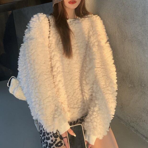 3color レディース ボリュームセーター セーター ミディアム丈 長袖 ラウンドネック 44