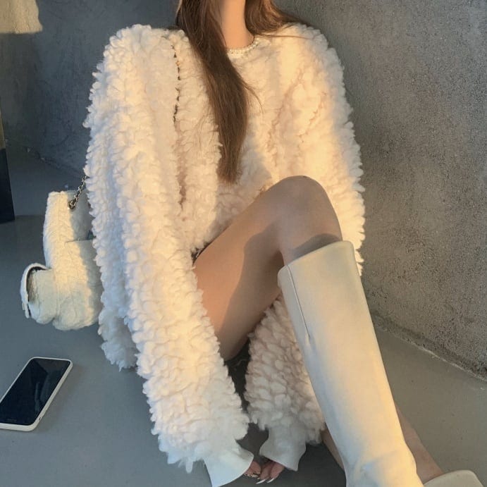 3color レディース ボリュームセーター セーター ミディアム丈 長袖 ラウンドネック 44