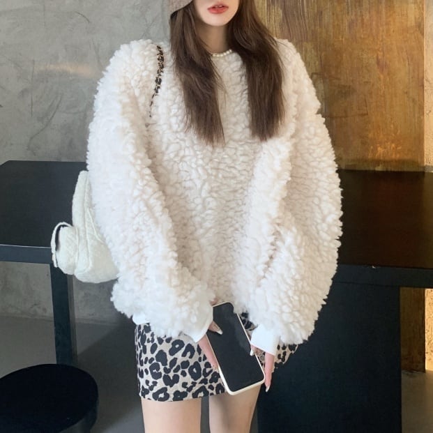 3color レディース ボリュームセーター セーター ミディアム丈 長袖 ラウンドネック 44