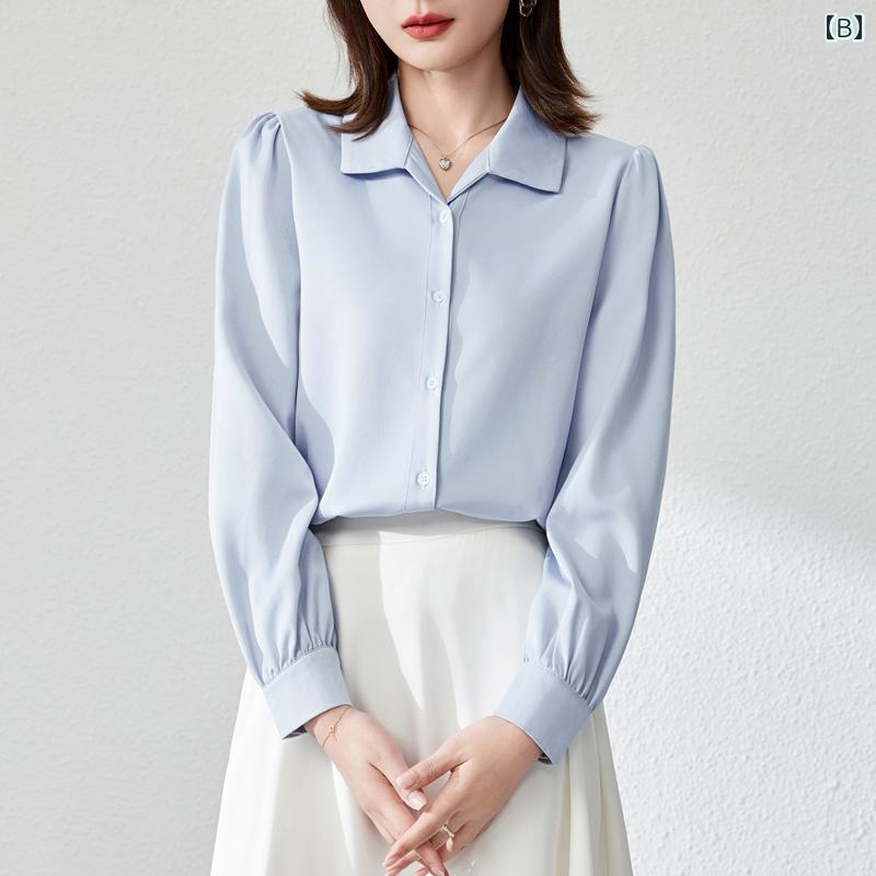 コーデ レディース ファッション オシャレ カワイイ シンプル きれいめ ナチュラル 上品カジュアル 婦人服 ブルー シャツ ハイエンド サテン 長袖 フレンチ風シック 面接ウェア コーデ レディース ファッション オシャレ カワイイ シンプル きれいめ ナチュラル 上品カジュアル 婦人服 ブルー シャツ ハイエンド サテン 長袖 フレンチ風シック 面接ウェア