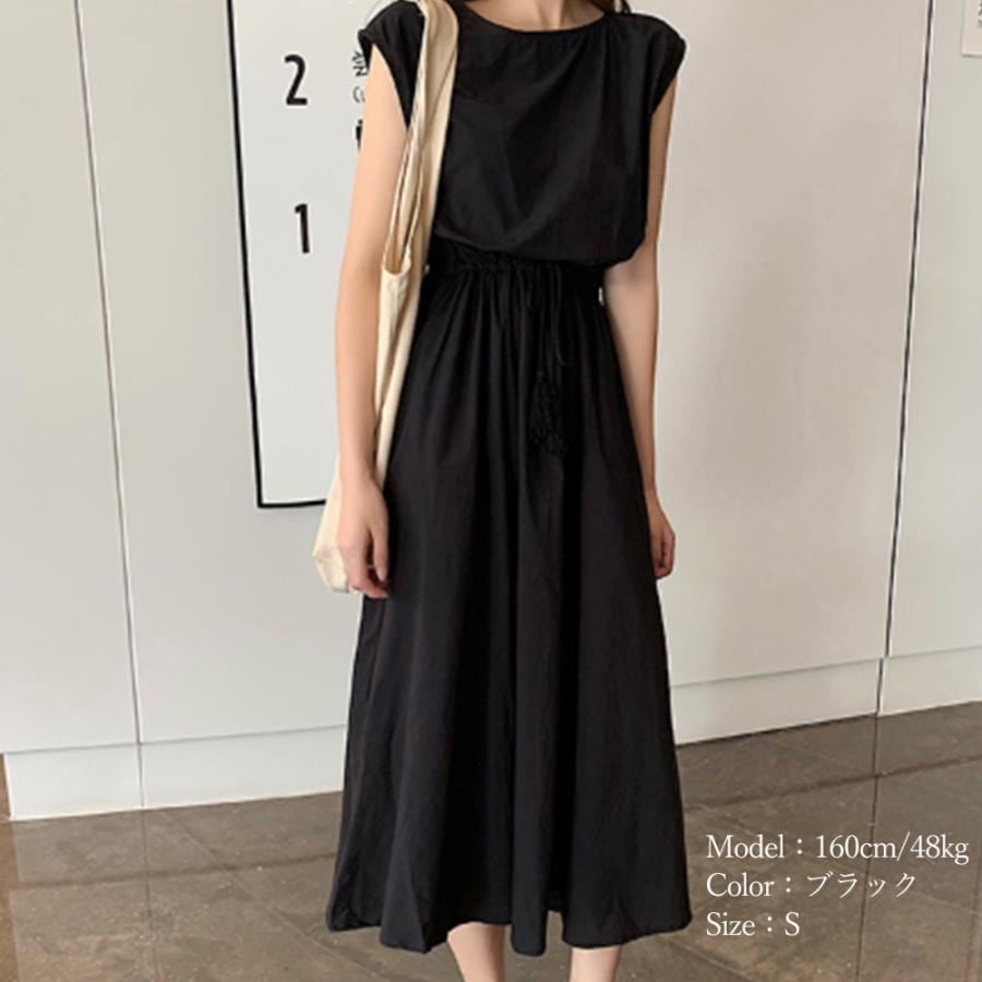 リネンワンピース レディース ウエストゴム チェック柄 ロングワンピース ウエストシャーリング Aラインワンピース ノースリーブ