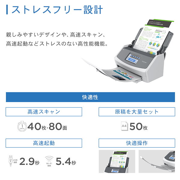 スキャンスナップ スキャナー A3 A4 ホワイト wi-fi 厳し 軽量 コンパクト ワンタッチ 名刺 レシート ワイヤレス 確定