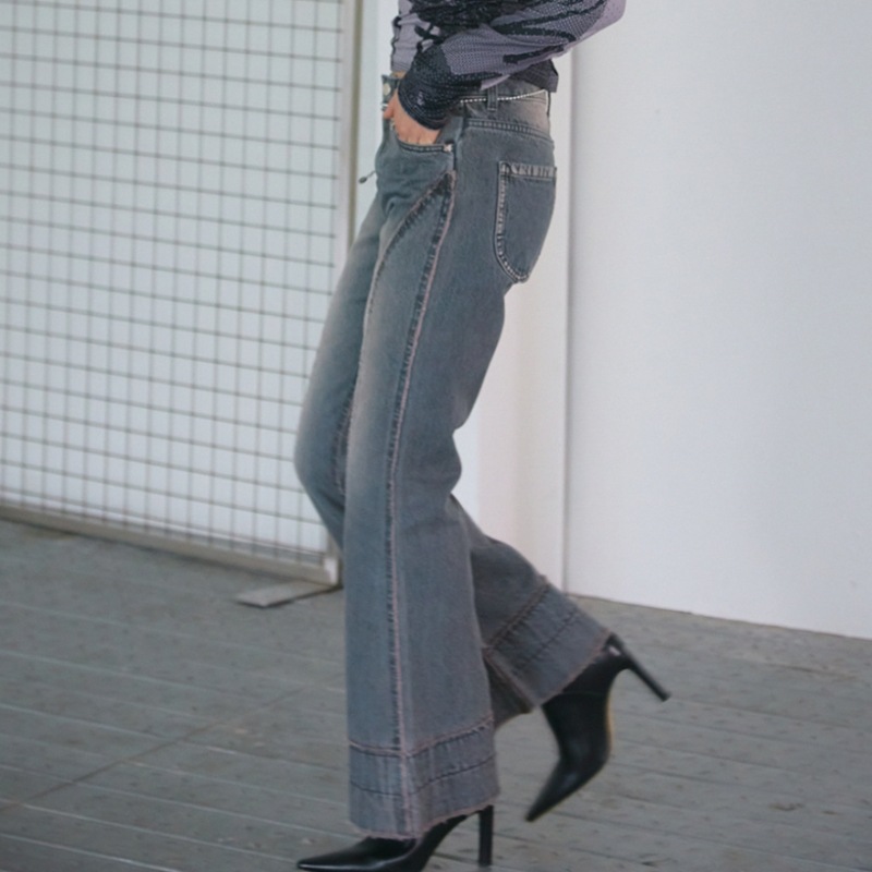 FALLETTカーブドブーツカットデニムパンツウォッシュグレー