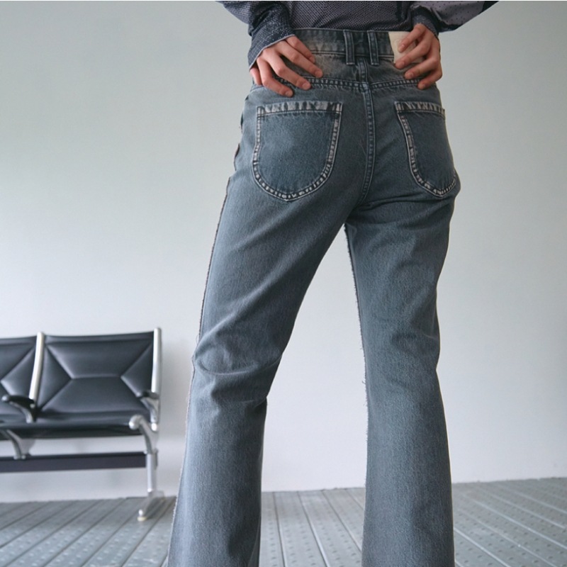 FALLETTカーブドブーツカットデニムパンツウォッシュグレー