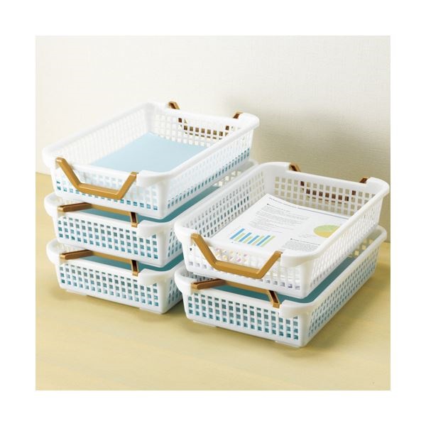 （まとめ）山田化学 スタックバスケット ナチュラル No.340 1セット（10個） [x5セット]