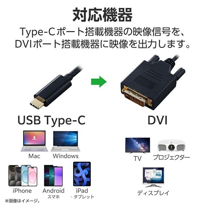 Type-C 映像変換ケーブル USB Type-C - DVI 変換ケーブル 2.0m ブラック CAC-CDVI20BK2