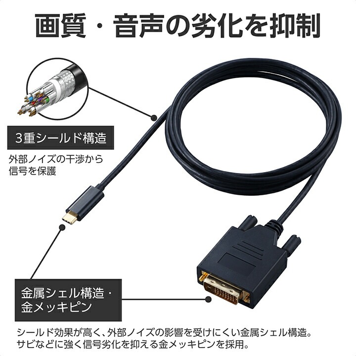 Type-C 映像変換ケーブル USB Type-C - DVI 変換ケーブル 2.0m ブラック CAC-CDVI20BK2