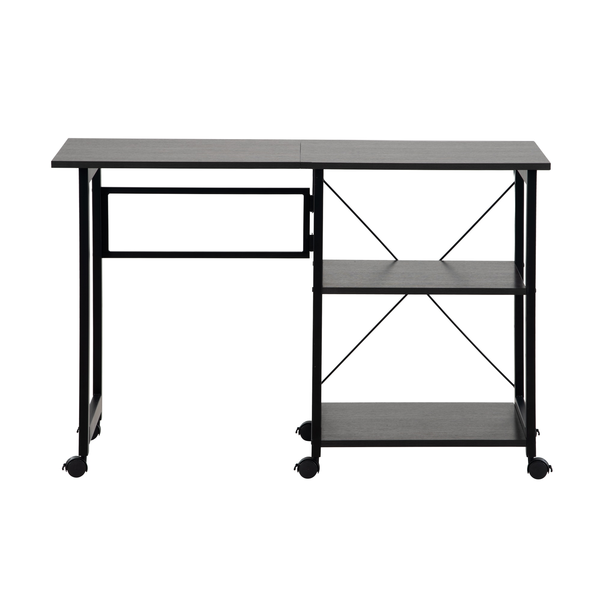 【国内出荷】【値上げ予定　12月8日～】【新品登場】パソコンデスク 折りたたみデスク 簡易デスク オフィスデスク 学習デスク 3段収納ラック キャスター付き【ホワイト】