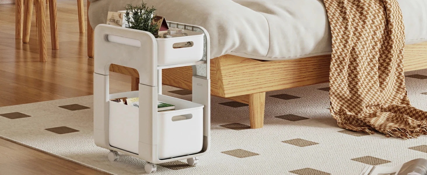 2段 台所収納 360度回転可能 幅255×奥行38×高さ485cm キッチンワゴン 調味料ラック キャスター付きワゴン グレー 総耐荷重kg 収納ラック 組立簡単 移動式 小物収納 収納ケー