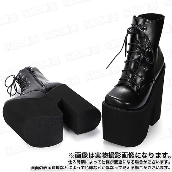 レディース ショート ブーツ 厚底 17cm 太ヒール サイドジップ レースアップ 編み上げ 美脚 コスプレ カジュアル ゴシック(ブラック, 24.0 cm) レディース ショート ブーツ 厚底 17cm 太ヒール サイドジップ レースアップ 編み上げ 美脚 コスプレ カジュアル ゴシック(ブラック, 24.0 cm)