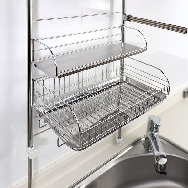 Qoo10] ヨシカワ 水切りラック バスケットが外せる突っ張り