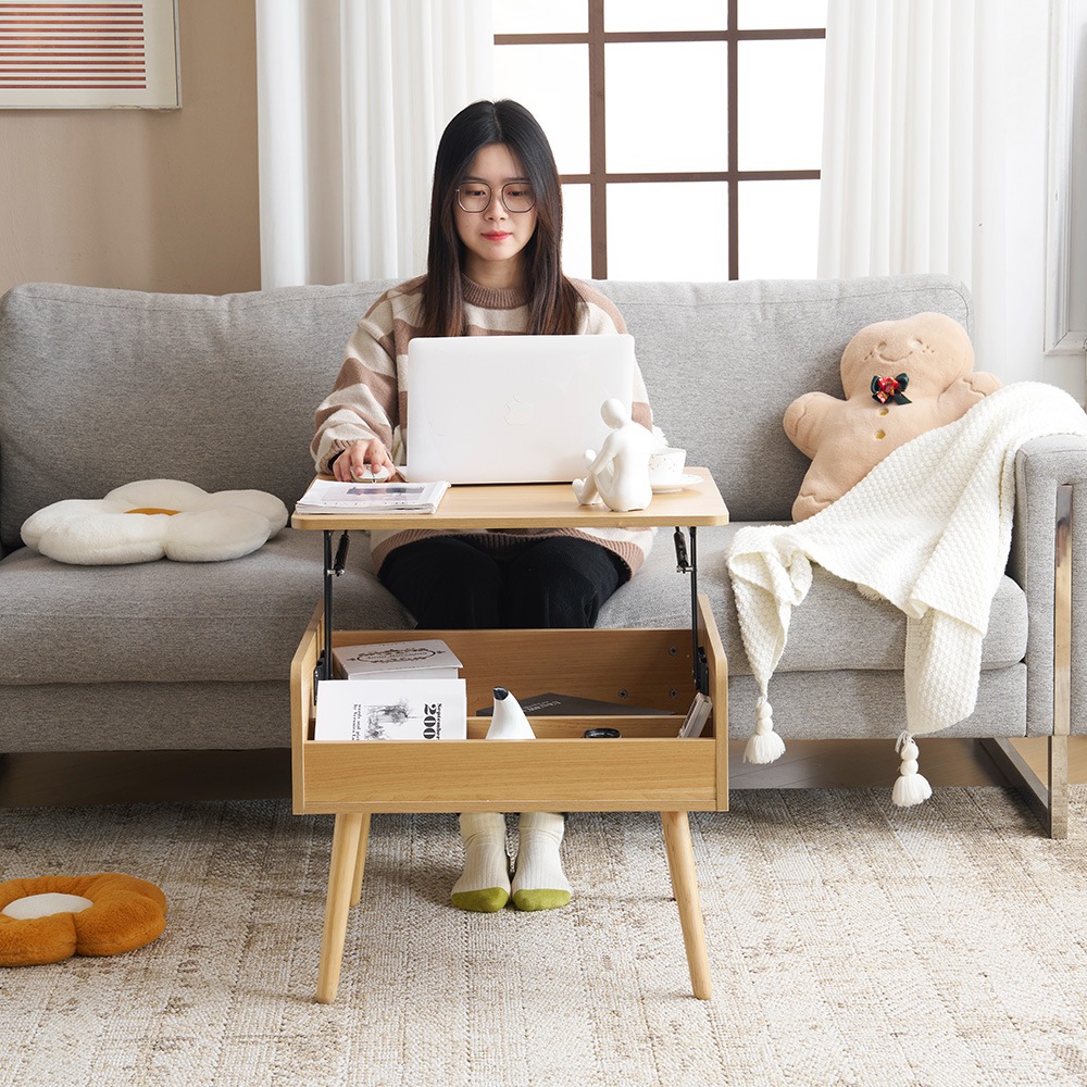 新作登場】センターテーブル 昇降テーブル 収納付き 幅60CM【ナチュラル】