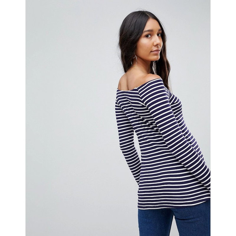 エイソス レディース トップス オフショルダー【ASOS TALL Off Shoulder Stripe Top】White/navy エイソス レディース トップス オフショルダー【ASOS TALL Off Shoulder Stripe Top】White/navy
