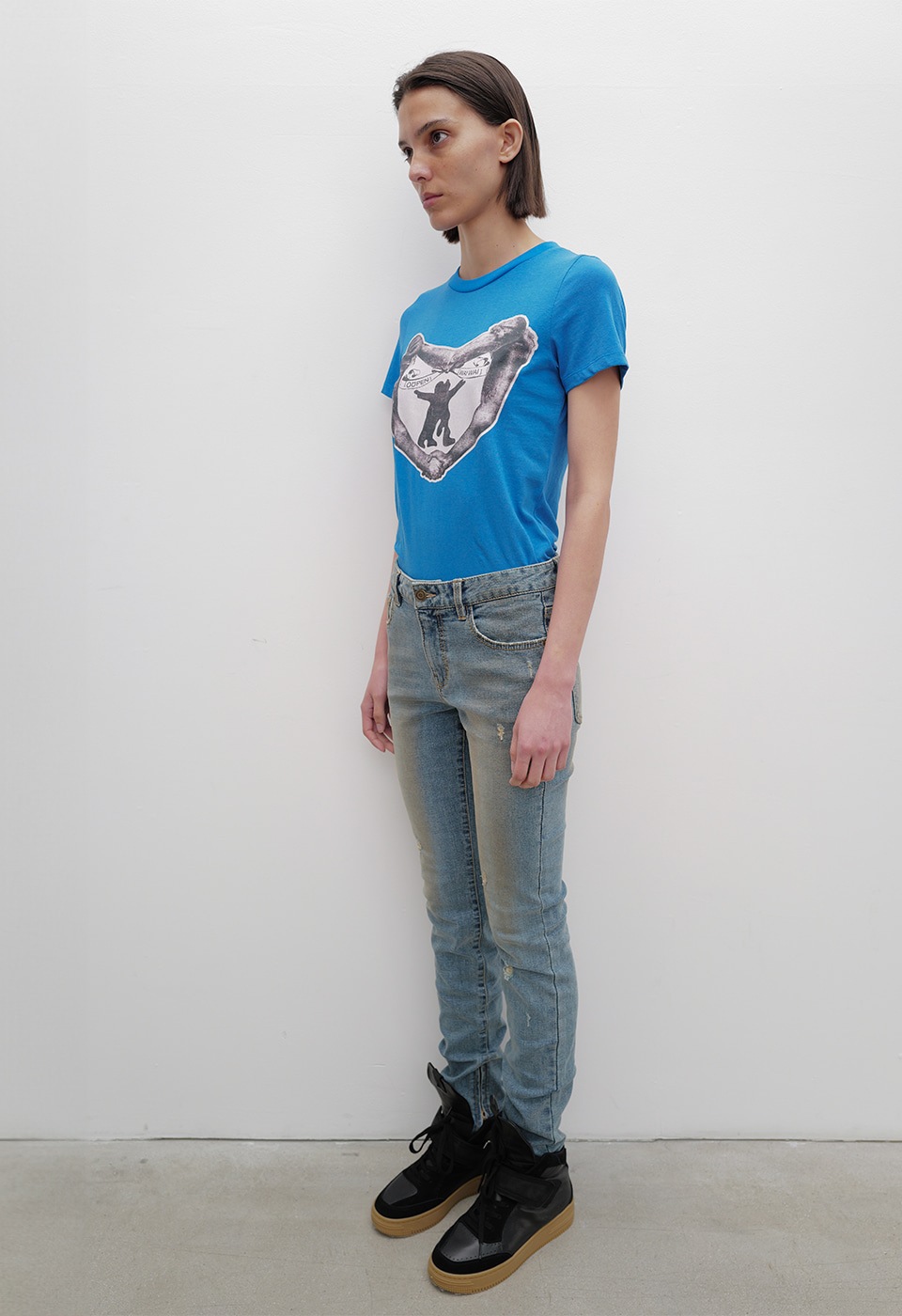 【OPEN YY】ZIP SLIT SKINNY JEANS BLUE OPEN Yy】 ZIP SLIT SKINNY エレガントでフェミニン JEANS : BLUE