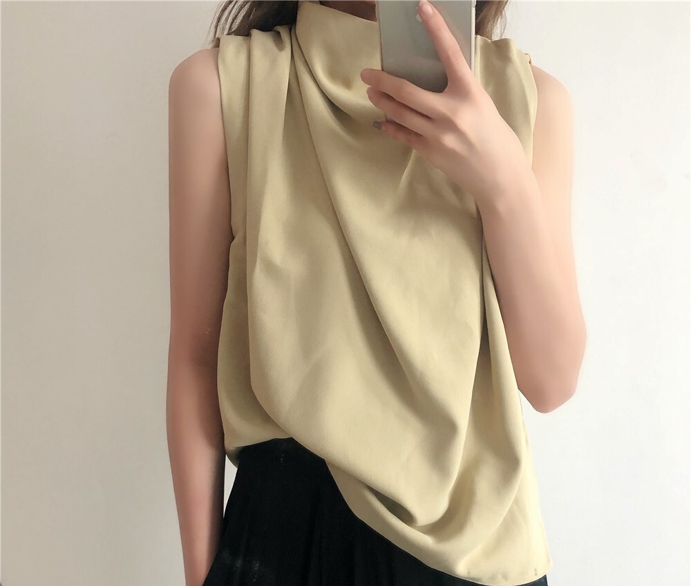 ノースリーブシャツ トップス スタンドカラー 無地 ホワイト カーキ レギュラー丈 ポリエステル XS S M L プリーツ ブラウス カットソー プルオーバー 袖なし 襟なし Iライン かわいい ノースリーブシャツ トップス スタンドカラー 無地 ホワイト カーキ レギュラー丈 ポリエステル XS S M L プリーツ ブラウス カットソー プルオーバー 袖なし 襟なし Iライン かわいい