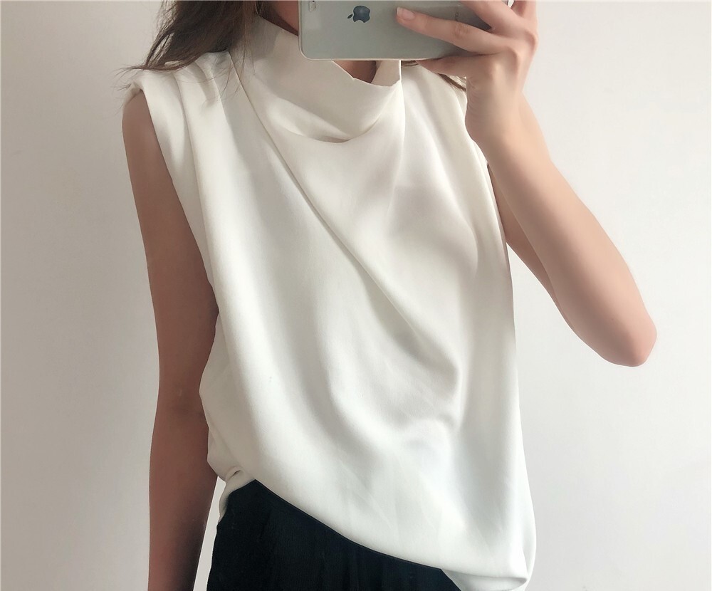 ノースリーブシャツ トップス スタンドカラー 無地 ホワイト カーキ レギュラー丈 ポリエステル XS S M L プリーツ ブラウス カットソー プルオーバー 袖なし 襟なし Iライン かわいい ノースリーブシャツ トップス スタンドカラー 無地 ホワイト カーキ レギュラー丈 ポリエステル XS S M L プリーツ ブラウス カットソー プルオーバー 袖なし 襟なし Iライン かわいい