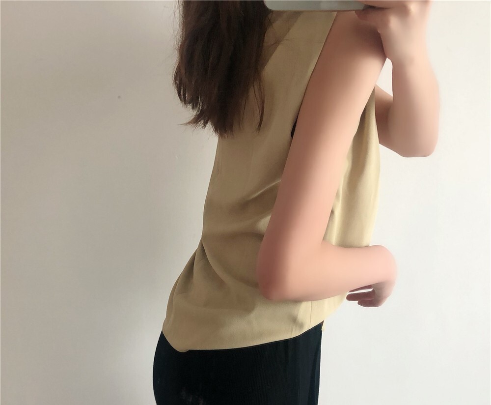 ノースリーブシャツ トップス スタンドカラー 無地 ホワイト カーキ レギュラー丈 ポリエステル XS S M L プリーツ ブラウス カットソー プルオーバー 袖なし 襟なし Iライン かわいい ノースリーブシャツ トップス スタンドカラー 無地 ホワイト カーキ レギュラー丈 ポリエステル XS S M L プリーツ ブラウス カットソー プルオーバー 袖なし 襟なし Iライン かわいい