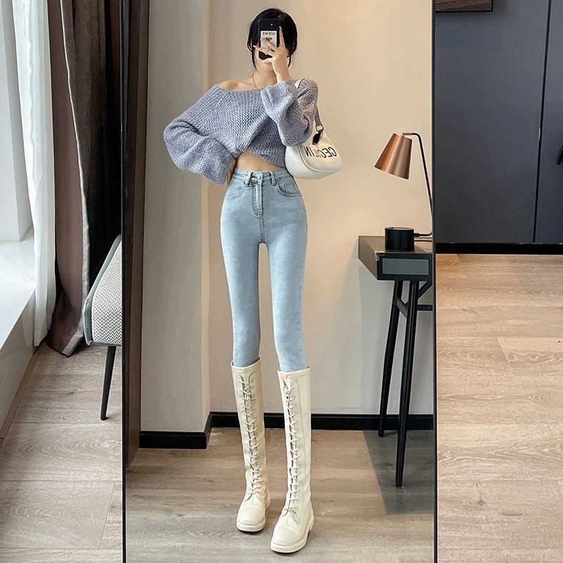 ヒップアップジーンズ春秋新型ハイウエストジーンズ着痩せ弾力ジーンズ タイトパンツ鉛筆ズボンスキニーデニムパンツQNZK33