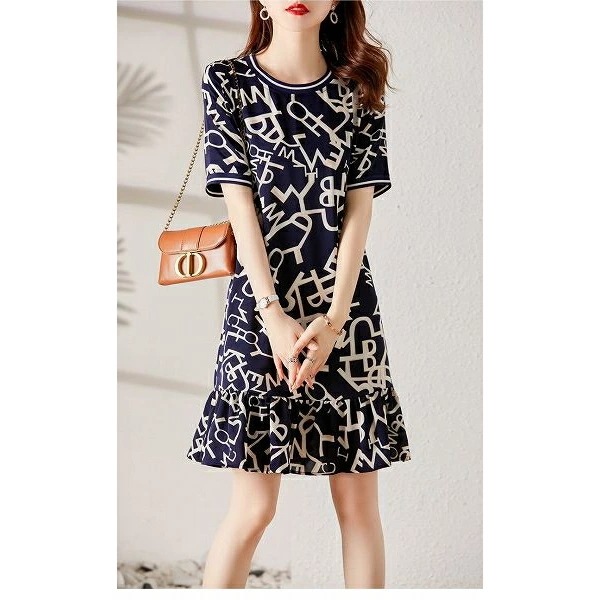 人気 プリント柄ワンピース ネイビー系プリント ローウエスト マーメイドライン ひざ下丈 半袖 ほっそり効果大通勤通学女子会20代30代40代50代60代op-2409-14 人気 プリント柄ワンピース ネイビー系プリント ローウエスト マーメイドライン ひざ下丈 半袖 ほっそり効果大通勤通学女子会20代30代40代50代60代op-2409-14