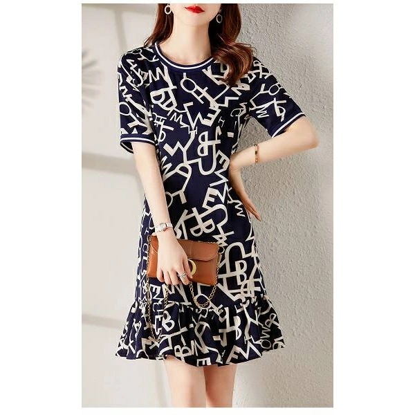 人気 プリント柄ワンピース ネイビー系プリント ローウエスト マーメイドライン ひざ下丈 半袖 ほっそり効果大通勤通学女子会20代30代40代50代60代op-2409-14 人気 プリント柄ワンピース ネイビー系プリント ローウエスト マーメイドライン ひざ下丈 半袖 ほっそり効果大通勤通学女子会20代30代40代50代60代op-2409-14