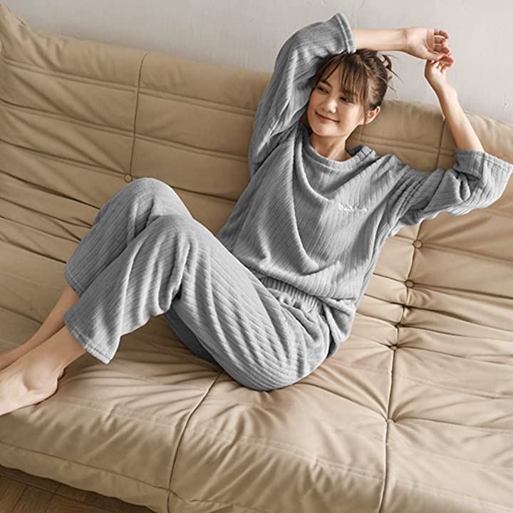 上下 セット もこもこ ルームウェア レディース パジャマ おしゃれ 暖かい 部屋着(ホワイト, Free Size)