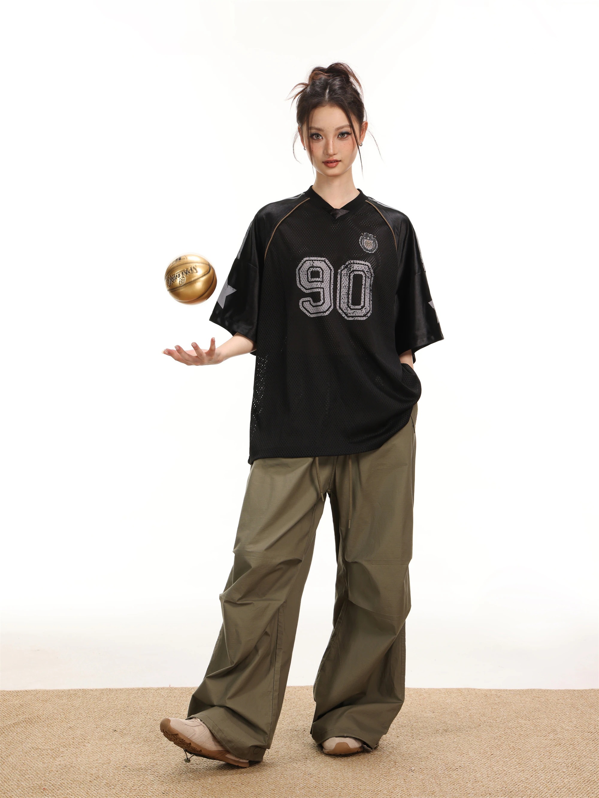 2025春夏 韓国可愛い風トップス Tシャツ K-POPファッション半袖ストリート系サイド丈フットシルエットダンスラグランゆったりシャツ衣装レディースサイズVネックおしゃれカジュアル春メンズ配色T