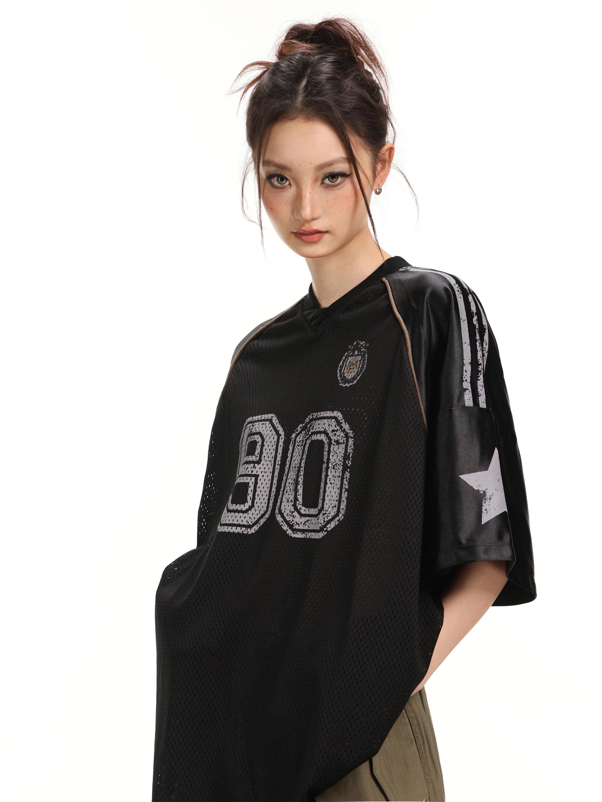 2025春夏 韓国可愛い風トップス Tシャツ K-POPファッション半袖ストリート系サイド丈フットシルエットダンスラグランゆったりシャツ衣装レディースサイズVネックおしゃれカジュアル春メンズ配色T