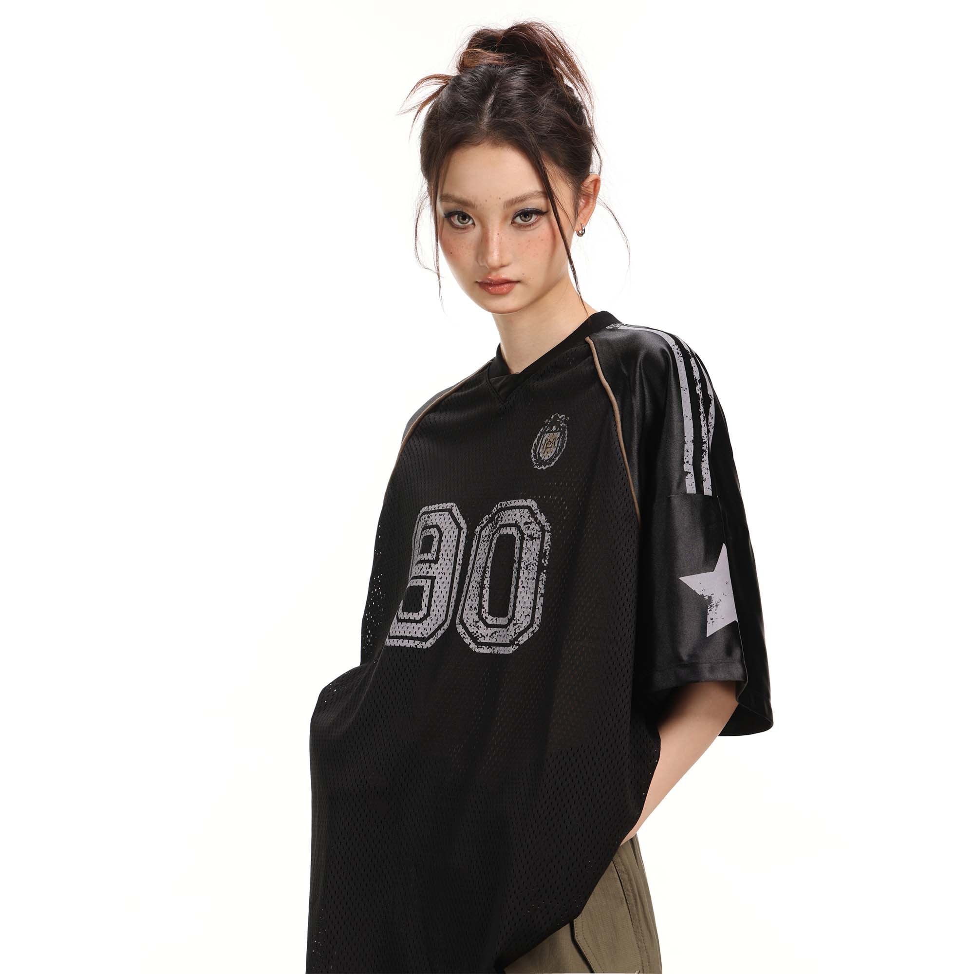 2025春夏 韓国可愛い風トップス Tシャツ K-POPファッション半袖ストリート系サイド丈フットシルエットダンスラグランゆったりシャツ衣装レディースサイズVネックおしゃれカジュアル春メンズ配色T