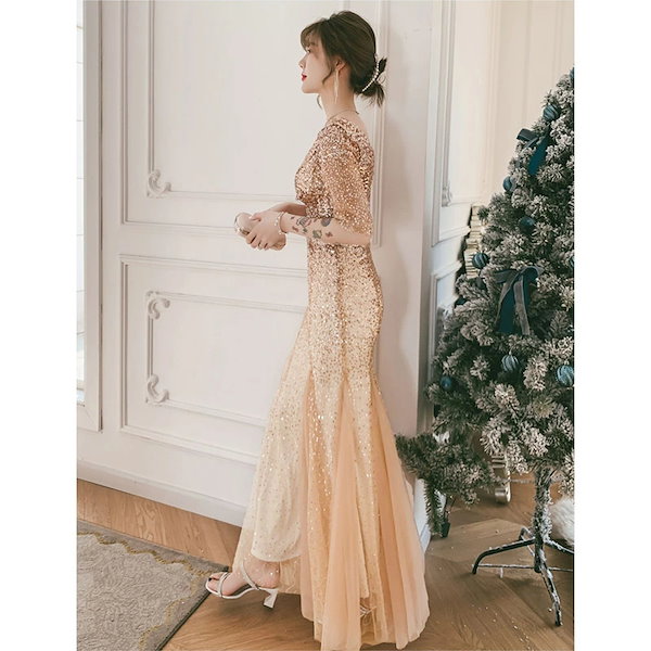 Qoo10] マーメイドドレス シャンパンゴールド イ