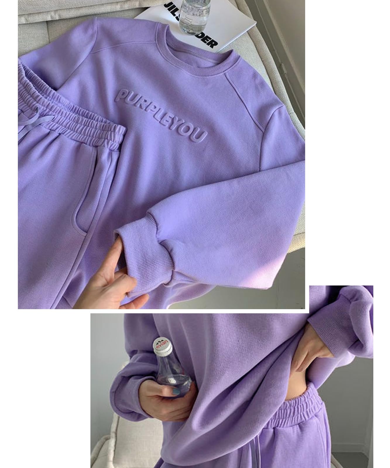 [J.STORE] テキスト エンボス セットアップ 上下セット スウェット ゆったり ルームウェア 長袖 レディース かわいい マタニティ カジュアル ジム ユッタリ 体型カバー リラックス スポー