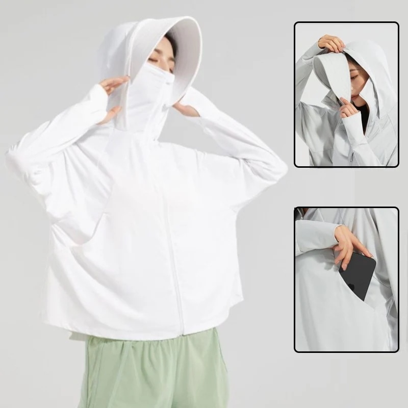 UVカット氷糸日焼け止め服レディース紫外線防止快適つば夏の通気性が薄いレディースパーカーコート
