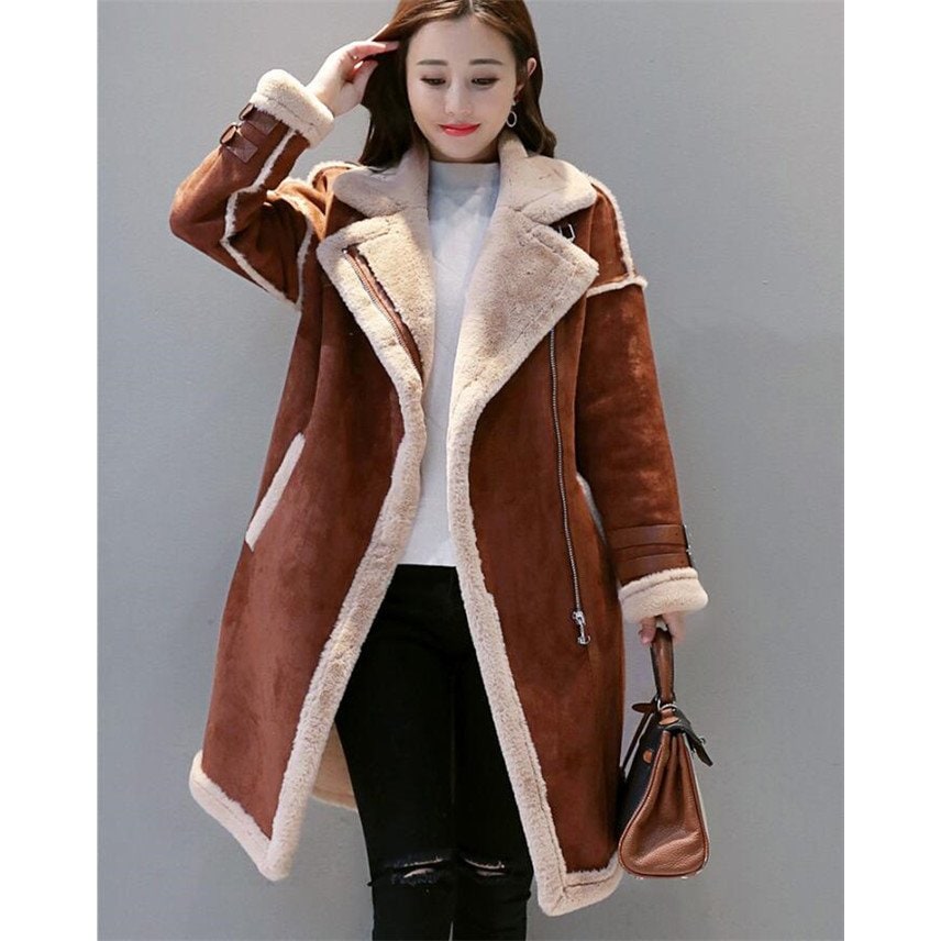 ロングコート レディース 襟ボア 厚手 セーム革 コート シャミ革 カジュアル アウター ロングコート レディース 襟ボア 厚手 セーム革 コート シャミ革 カジュアル アウター