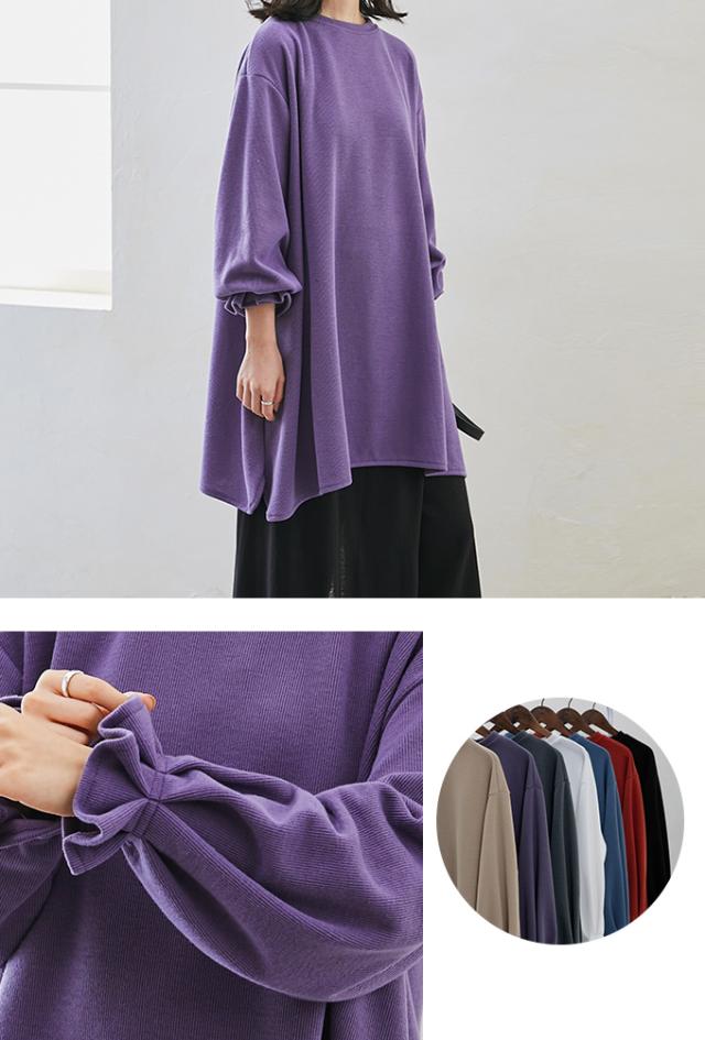 タックスリーブカットソー レディース ボリュームスリーブ プルオーバー 体型カバー ゆったり ゴム リラックス 伸縮性 無地 タックスリーブカットソー レディース ボリュームスリーブ プルオーバー 体型カバー ゆったり ゴム リラックス 伸縮性 無地