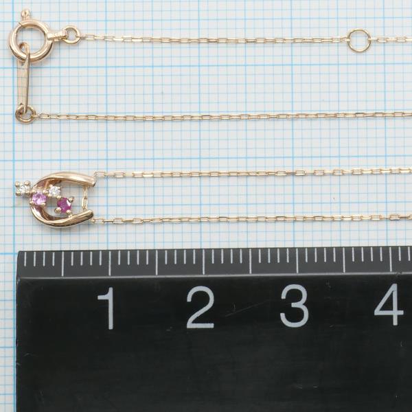 K10 10金 PG ネックレス ルビー ピンクサファイア ダイヤ 0.02 ジュエリー 中古