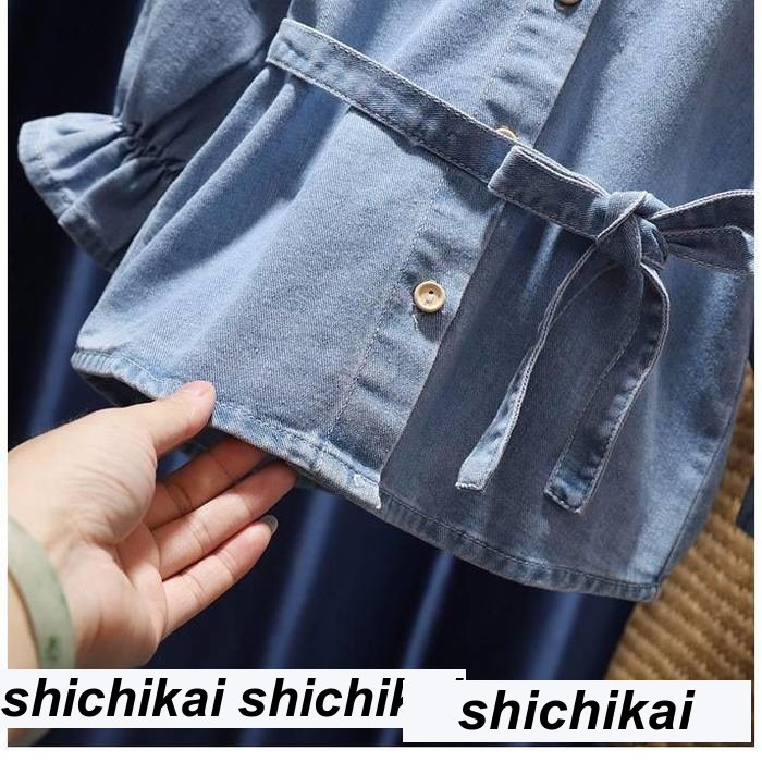 新生活 デニムシャツ ロング ジャケット キッズ ジュニア 長袖 女の子 秋 可愛い おしゃれ フリル 女児 ゆったり 動きやすい トップス 子供服 秋 春 冬 秋ファッション 冬物 春物 秋物 プレ