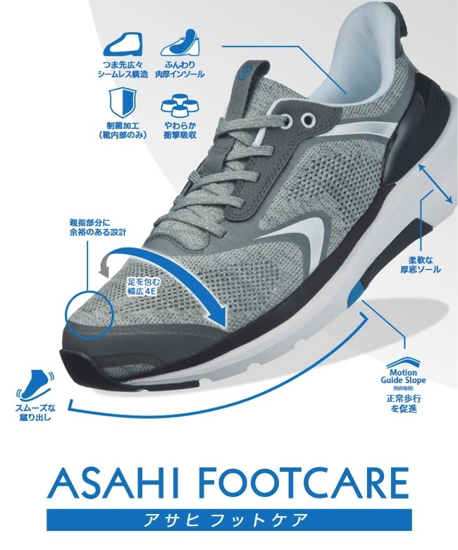 アサヒ フットケア スニーカー メンズ レディース 軽量 4E 幅広 マジックテープ 履きやすい 歩きやすい A-002 ウォーキング