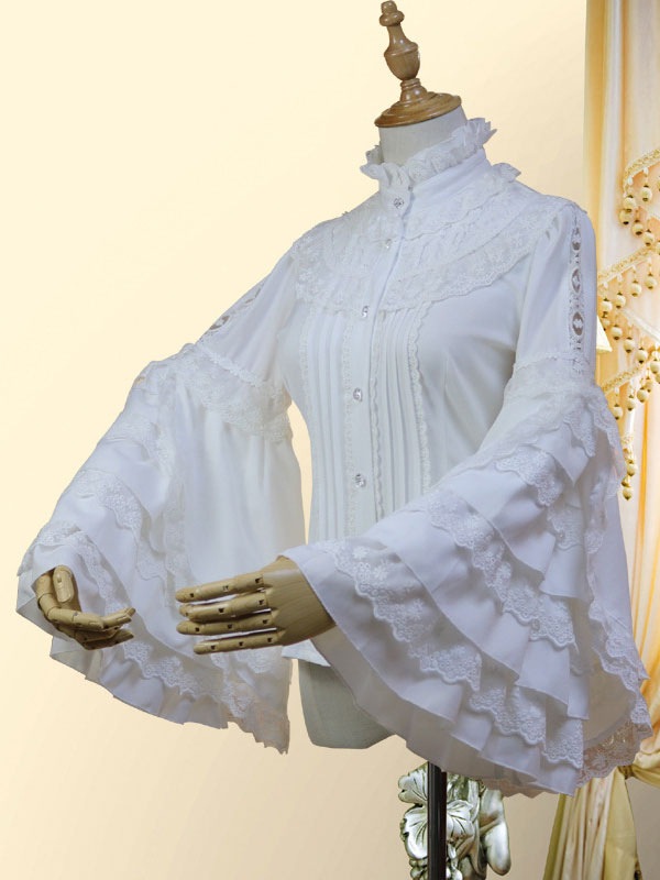 【2点購入で150OFF】【短納期】クラシックロリータシャツボウレースレイヤードラッフルシフォンホワイトロリータブラウス 【2点購入で150OFF】【短納期】クラシックロリータシャツボウレースレイヤードラッフルシフォンホワイトロリータブラウス
